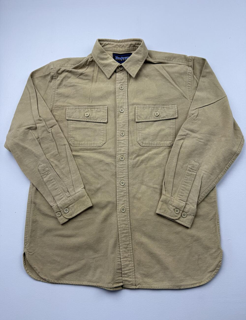 BlueStream Outdoors Shirt Mens Beige Long Sleeve Flannel Button Up Casual Read
